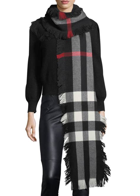 burberry half mega check fashion fringe wool scarf black|Burberry scarf 2024.